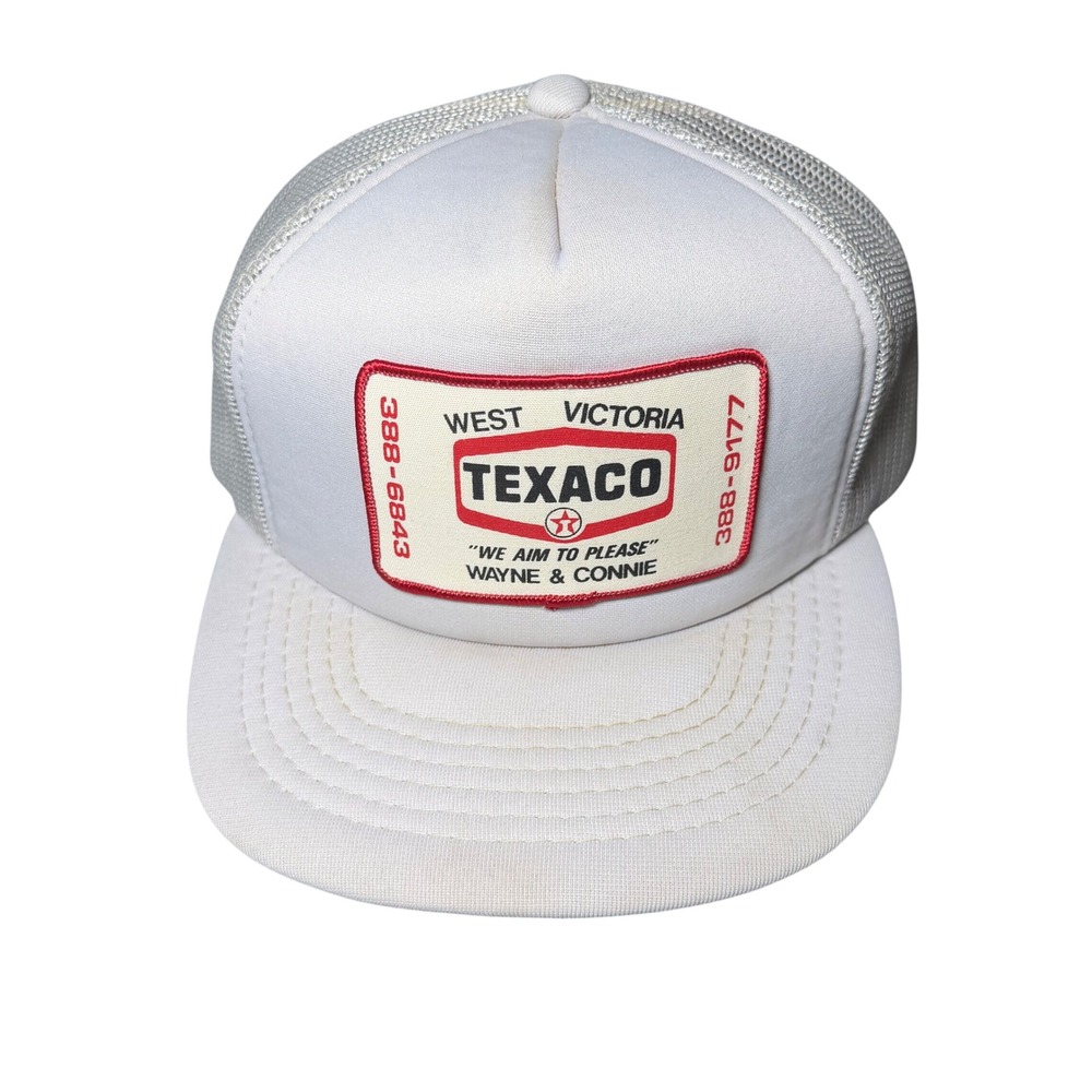 Vintage Texaco West Victoria Trucker Hat White Mesh Snapback Gas Station AAC
